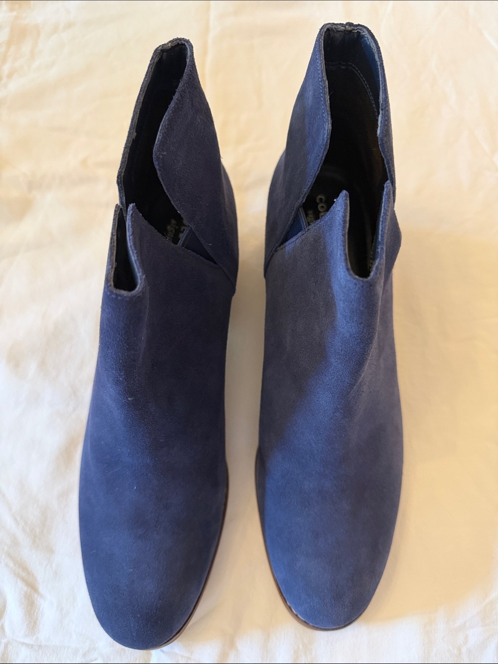 Navy Suede V-Cut Ankle Booties